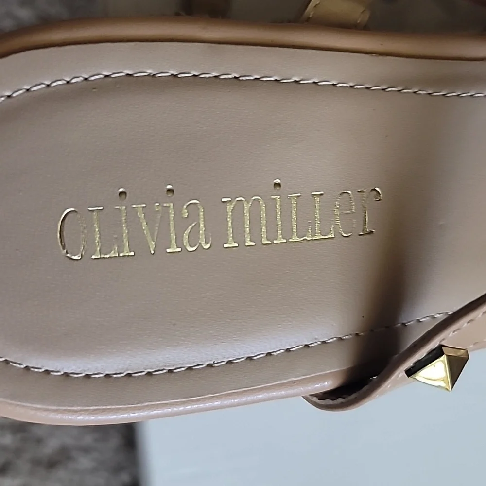 Olivia Miller Nude Tan Studded Espadrille Wedge Sandals